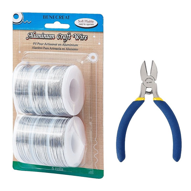 DIY Jewelry Kits with Aluminum Wire and Iron Side Cutting Pliers Silver 1mm about 23m/roll 6rolls/set