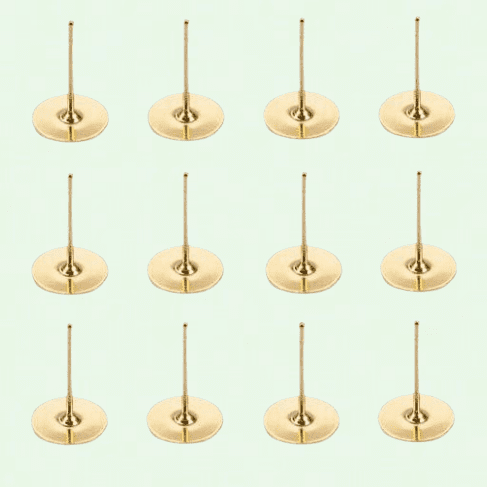 DIY Jewelry Making 100pcs Gold Tone Stud Earrings Blank Base 12x8mm Flat Pad Post Earring Finding