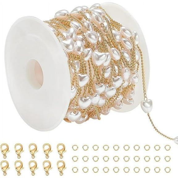 DIY Jewelry Making Chain Kit 13.1ft Pearl Heart Link Chains with 30Pcs Jump Rings 10Pcs Lobster Claw Clasps for Making Necklaces Bracelet Earring Jewelry Charms Handicraft Making Supplies for DIY
