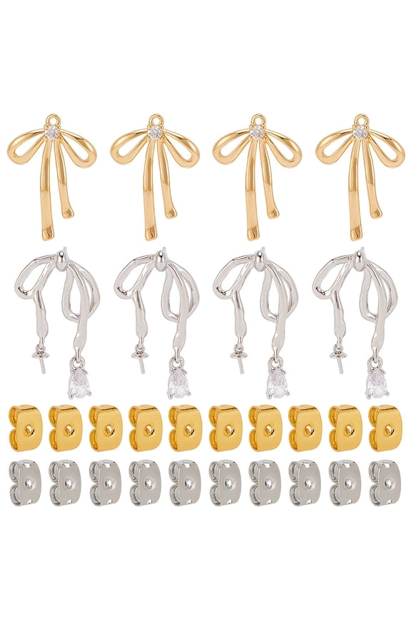 DIY Jewelry Making Finding Kit Including Bowknot Brass Micro Pave Clear Cubic Zirconia Pendants Stud Earring Findings Ear Nuts