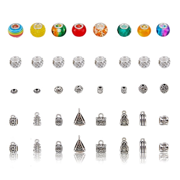 DIY Jewelry Making Finding Kit Including Column & Rondelle & Triangle Alloy Tube Bails & Bicone Beads Polymer Clay Rhinestone & Resin European Beads