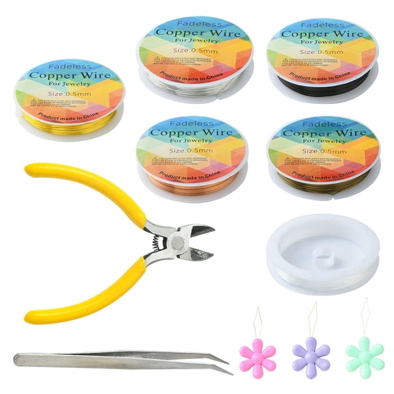 DIY Jewelry Making Finding Kit Including Copper Jewelry Wire Elastic Thread Iron Sewing Needle Devices Threader Thread Guide Tool & Tweezers Pliers Mixed Color