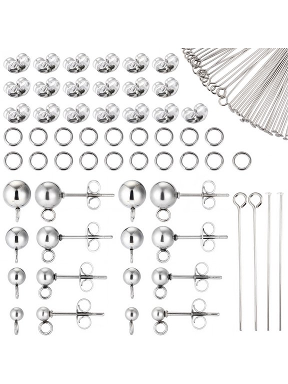 DIY Jewelry Making Findings Kits including 202 Stainless Steel Ball Stud Earring Findings 304 Stainless Steel Ear Nuts & Pins & Jump Rings