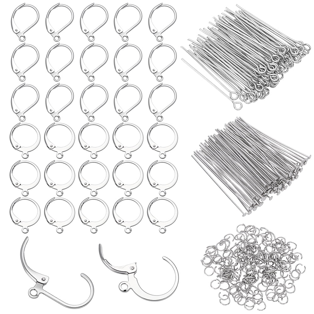 DIY Jewelry Making Findings Kits including 304 Stainless Steel Leverback Earring Findings & Pin & Open Jump Ring Stainless Steel Color 4x0.5mm