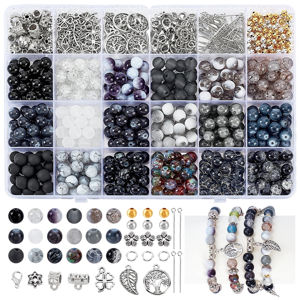 DIY Jewelry Making Findings Kits including Brass Beads & Jump Ring Alloy Clasps & Pendants Iron Eye Pin CCB Plastic Tube Bails Black Stone Beads