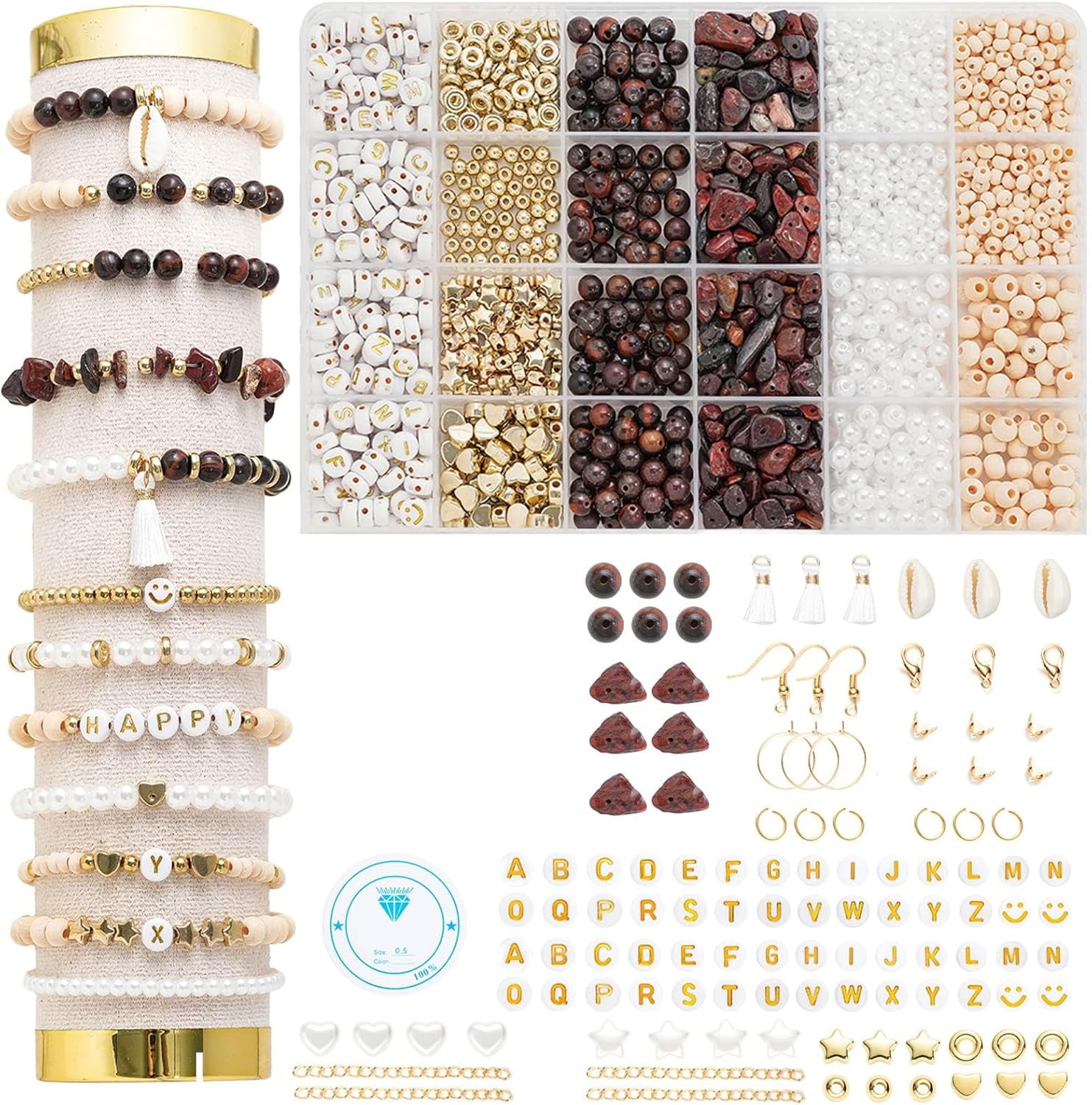DIY Jewelry Making Kit, 1000+ Beads with Letters, Turquoise and Pearl Beads, Gold Charms, Bracelet Supplies (Red)