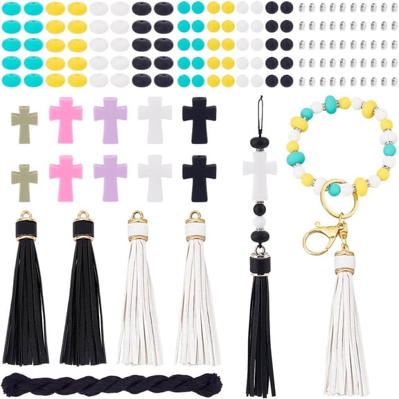 DIY Jewelry Making Kit Including Silicone Beads PU Imitation Leather Big Tassel Pendants Nylon Thread Nylon String Mixed Color 6~109x1~25x1~9mm Hole: 1.4~2.5mm