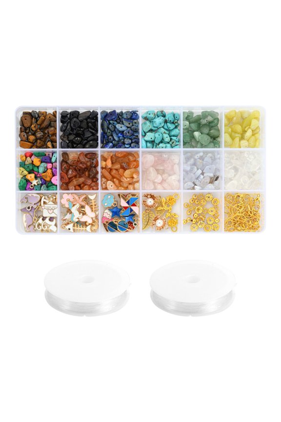 DIY Jewelry Making Kits 12 colors Gemstone Chip Beads 44pcs Heart & Butterfly & Star Alloy Pendants 30pcs Brass Spacer Beads Brass & Iron Findings