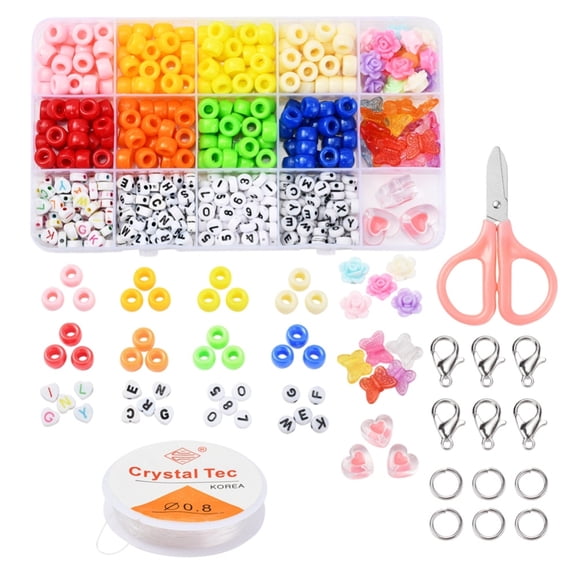 DIY Jewelry Making Kits Including Barrel & Flower & Butterfly & Flat Round & Heart Opaque & Transparent Acrylic Beads Elastic Thread Alloy Clasps Iron Rings and Stainless Steel Scissors
