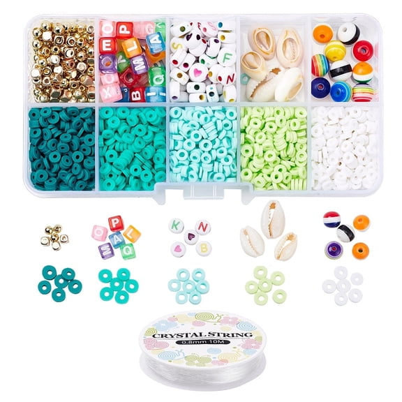 DIY Jewelry Making Kits Including Handmade Polymer Clay & Acrylic & Resin & ABS Plastic Beads CCB Plastic Spacer Beads Natural Cowrie Shell Beads Elastic Crystal Thread Mixed Color Beads: 1960pcs/set