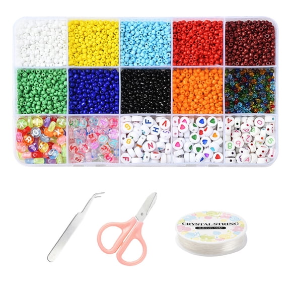 DIY Jewelry Making Kits Including Transparent Opaque Colours Glass Seed BeadsBeads Elastic Thread Tweezers ScissorsHole: 1~2mm 2800pcs/set