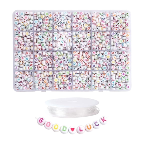 DIY Jewelry Making Kits Including White Flat Round Acrylic Beads Colorful Letter Elastic Thread Mixed color 1920pcs/set