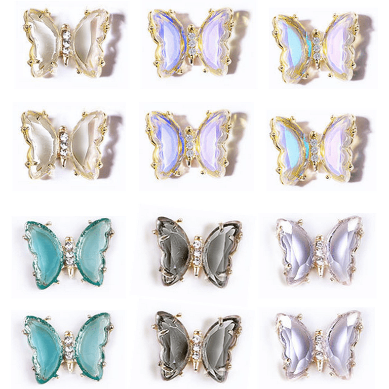 Loospuce Rhinestones for Nails, 12 Pcs 3D Butterfly Nail Charms Glitter,  Big Diamonds Clear Crystal Gems, Design, DIY Art Decoration Accessories