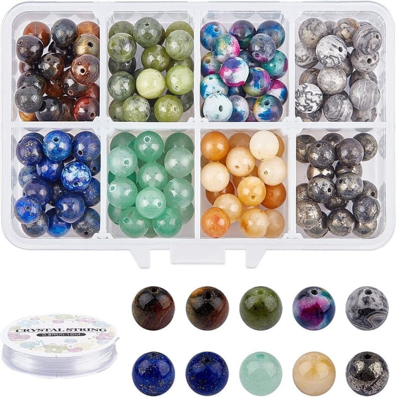 DIY Jewelry Set Kits with Beads and Elastic Thread Round 8~8.5mm Hole: 1~1.1mm 144pcs/set 0.8mm 10m/roll