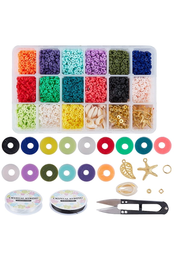 DIY Jewelry Set Kits with Handmade Polymer Clay Heishi Beads Brass Spacer Beads Cowrie Shells Alloy Pendants Iron Jump Rings