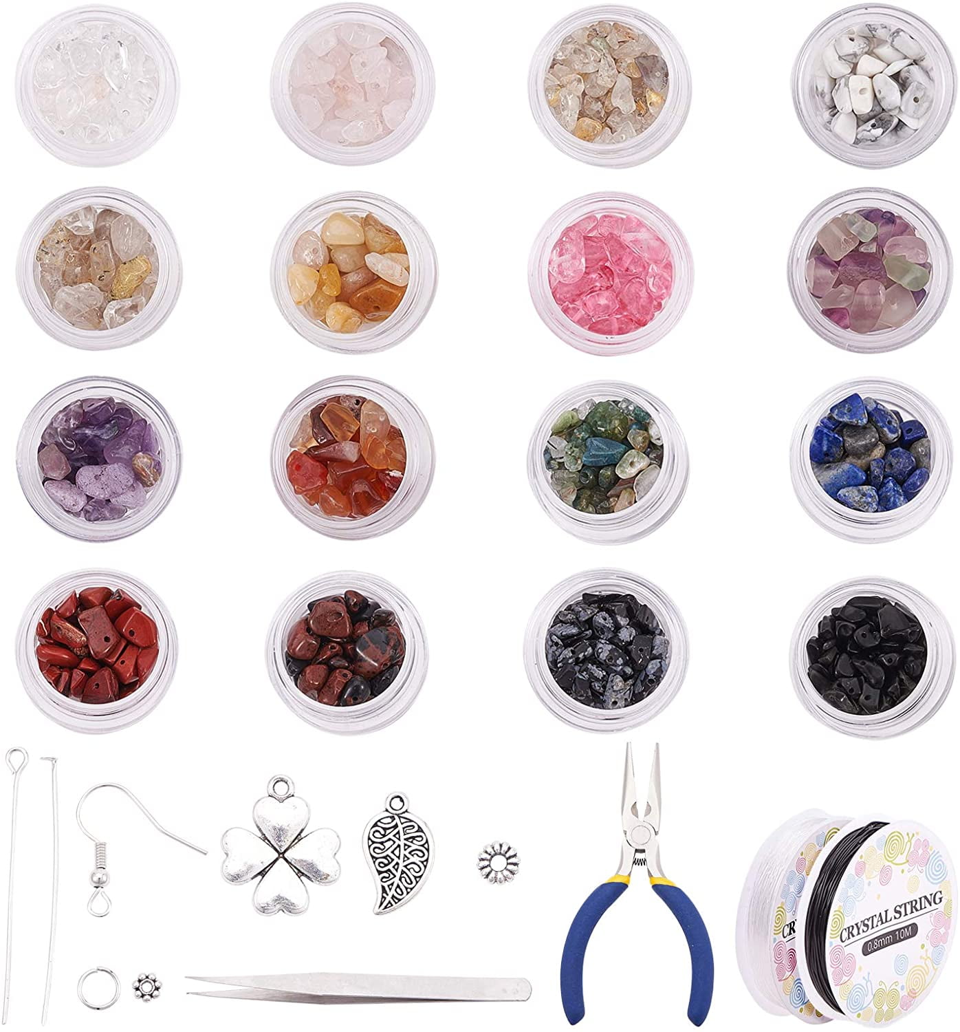 DIY Jewelry Set with Gemstone Chip Beads Alloy Beads & Pendants Iron Earring Hooks & Pins Elastic Crystal Thread Iron Tweezers 30x18mm