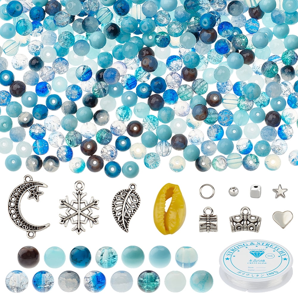 DIY Jewely Marking Finding Kits Elastic Thread 450Pcs Glass Round Bead 60Pcs Tibetan Style Alloy Pendants 70Pcs Alloy Beads 10Pcs Cowrie Shell
