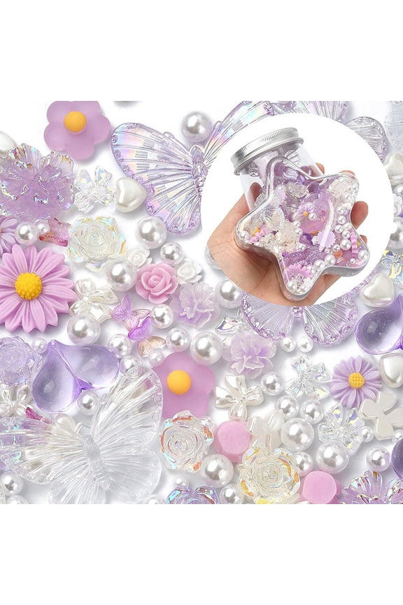 DIY Jewerly Finding Finding Kit Including Resin Cabochon Acrylic Pendant Plastic Pearl Beads Butterfly & Flower & Heart Mixed color 434pcs/box