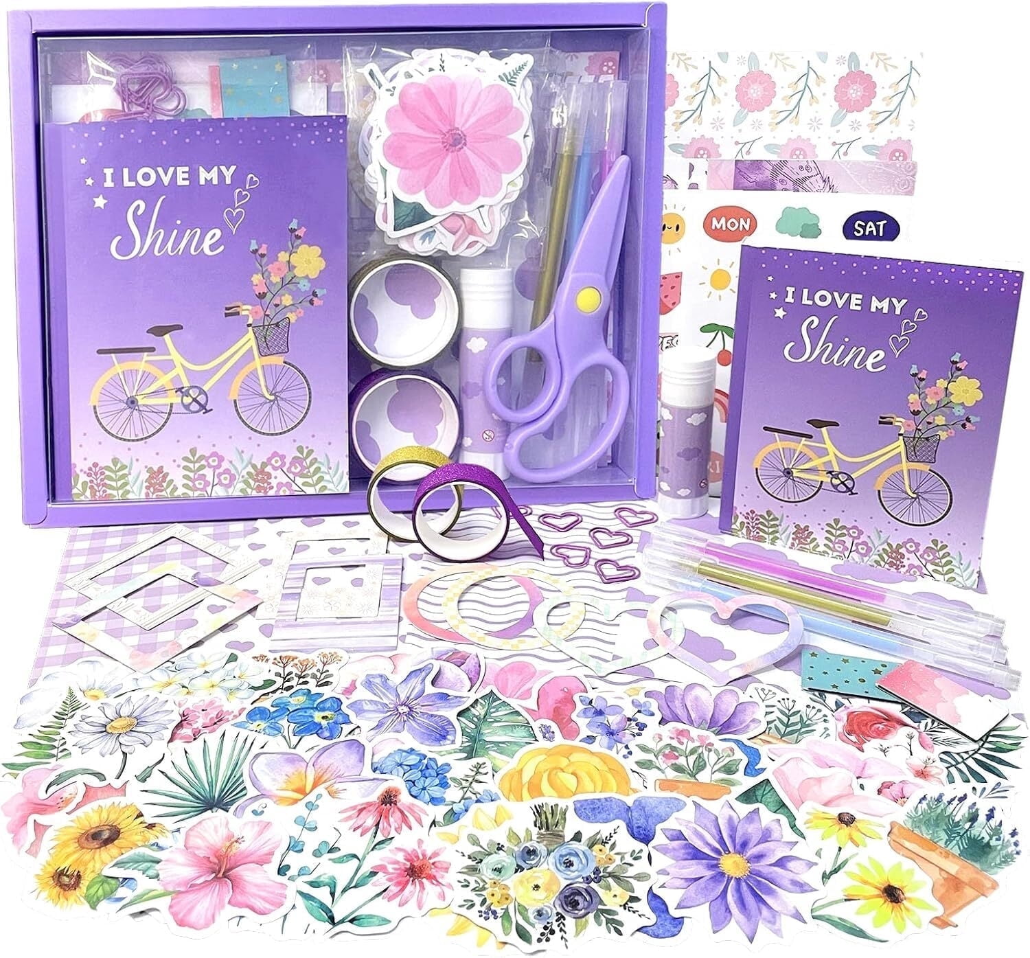 DIY Journal Kit for Girls - 180 Pcs Scrapbook & Diary Supplies Set, Ideal for Teen and Tween Girls Ages 8 9 10 11 12 13 14+ Christmas Gifts for Teen Girls, Journaling Art Crafts Kit (Purple)