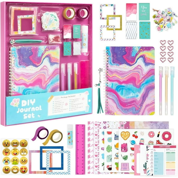 DIY Journal Kit for Girls - DIY Journal Set for Tween & Teen Girls, Stationery Set, Scrapbook & Diary Supplies Set, Journaling Art Crafts Kit, Ideal Gifts for 8 9 10 11 12 13 14 Year Old Girl