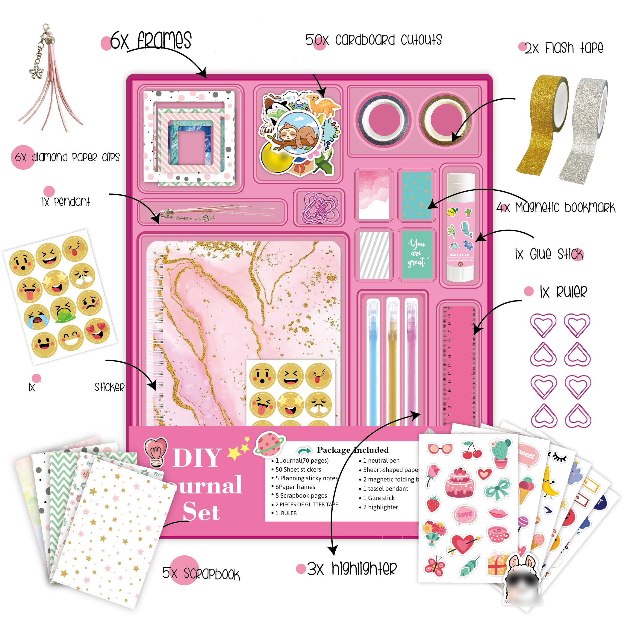 DIY Journal Kit for Girls - PandaTop 48pcs Scrapbook & Diary