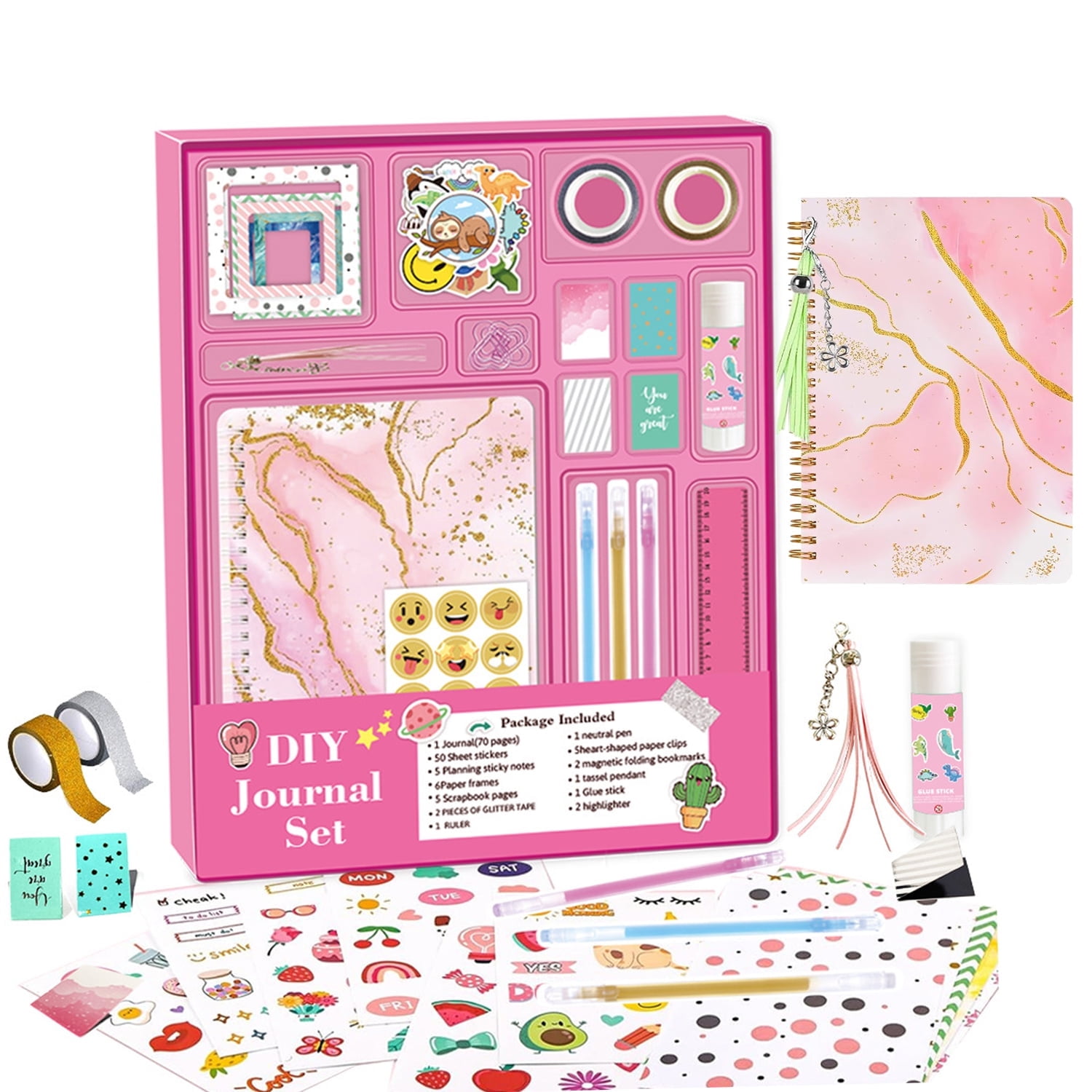 DIY Journal Kit, Journal Set for Teenage Girls and Scrapbook & Diary Supplies Set, Journaling Art Crafts Kit Teen Girl Birthday Gifts Ideas for 8-14 Years and Up (Pink)