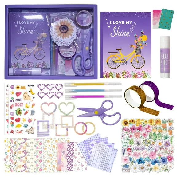DIY Journal Kit for Teen Girls - 180+Pcs Gifts for Girls Ages 8 9 10 11 12 Year Old - Teen Birthday Gifts for Girls - Art and Crafts for Kid - Christmas Gifts for Teen Girls-Scrapbook Set(Purple)