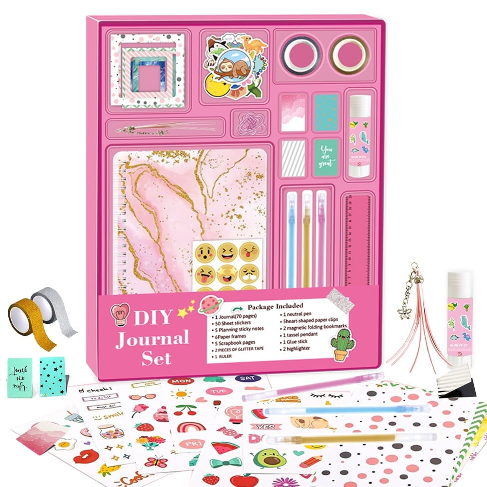 DIY Journal Set for Girls Ages 8-12, Kids, DIY Journal Kit,Premium Birthday Gift for Teen Girls Journal Kit Age 8-12 and up, Personalized Scrapbook & Diary Supplies Set ,Pink