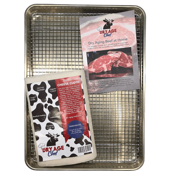 DIY KIT, Dry Aging Beef at Home, Ready-to-use with Bourbon, Introduction by Dry Age Chef, Large Beef Rack & Pan, Cheese Cloth - Perfect for Dry Aging Steak at Home
