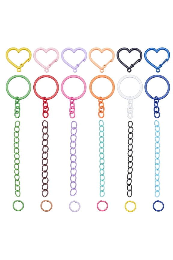 DIY Keychain Findings Kits include Iron Open Jump Rings & Curb Chain Extender Alloy Keychain Rings & Key Snap Hook Clasps Mixed Color 10.5x1mm