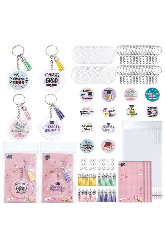 DIY Keychain Kits including Acrylic Pendants Iron Split Key Rings 304 Stainless Steel Open Jump Rings Suede TasselMixed Color 50x2mm 24pcs