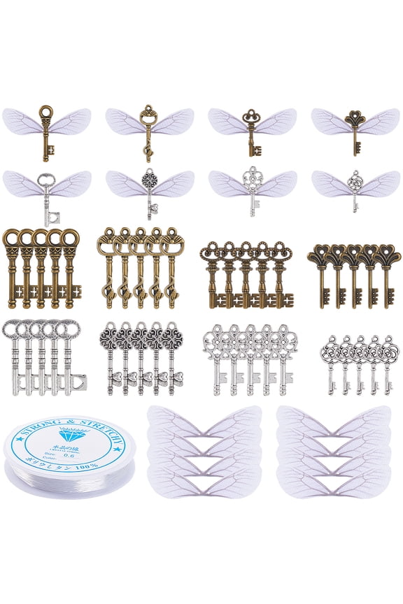 DIY Keychain Making Finding Kit Including Alloy Key Pendants Organza Fabric Elastic Thread Mixed Color 160Pcs/box diy