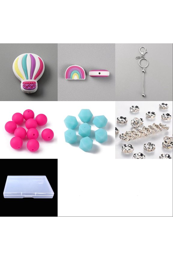 DIY Keychain Making Kit Including Iron Bar Beadable Keychain Rainbow Hot Air Balloon Beads Middle East Rhinestone Spacer Beads
