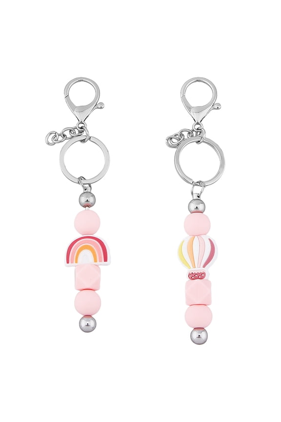 DIY Keychain Making Kit Including Iron Bar Beadable Keychain Rainbow Hot Air Balloon Silicone Beads Middle East Rhinestone Spacer Beads