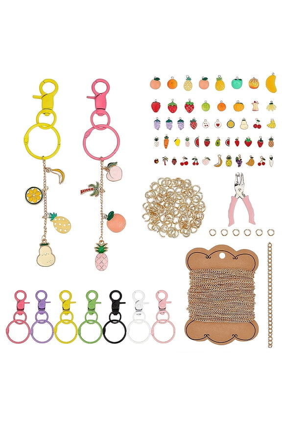 DIY Keychain Making Kits Including Alloy Swivel Clasps Iron Craft Hole Punch Iron Twisted Chains Resin Pendants and Open Jump Rings Mixed Color