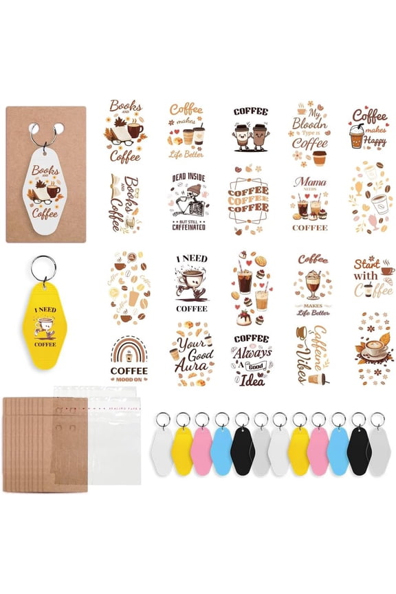 DIY Keychain Making Kits Including Paper Keychain Display Cards OPP Cellophane Bags Plastic Keychain and PVC Stickers Drink 120x70x0.4mm