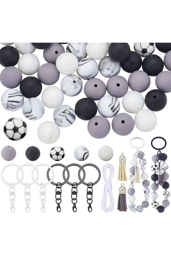 DIY Keychain Making Kits Including Silicone Focal Beads Iron Keychain Swivel Clasps Suede Tassel Pendant Decorations Nylon Thread diy