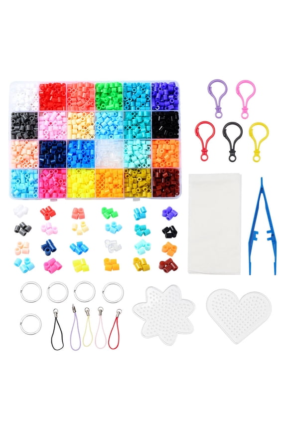 DIY Keychain Making Kits Including Tube PE Fuse Beads Heart & Flower ABC Plastic Pegboards Ironing Paper Plastic Fuse Bead Tweezers & Lobster Keychain Clasp Findings