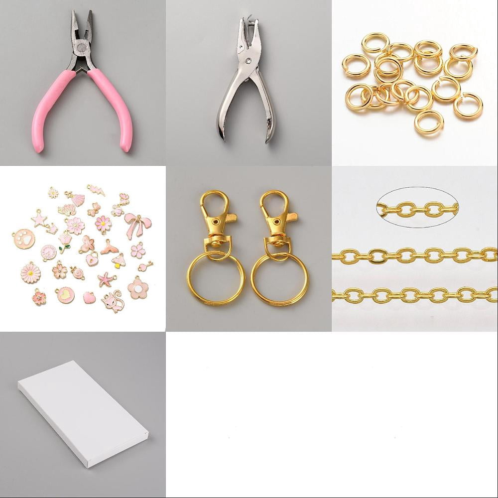 DIY Keychain Making Kits include Steel Needle Nose Pliers Iron Jewelry Pliers Alloy Enamel Pendants Iron Alloy Keychain Clasps