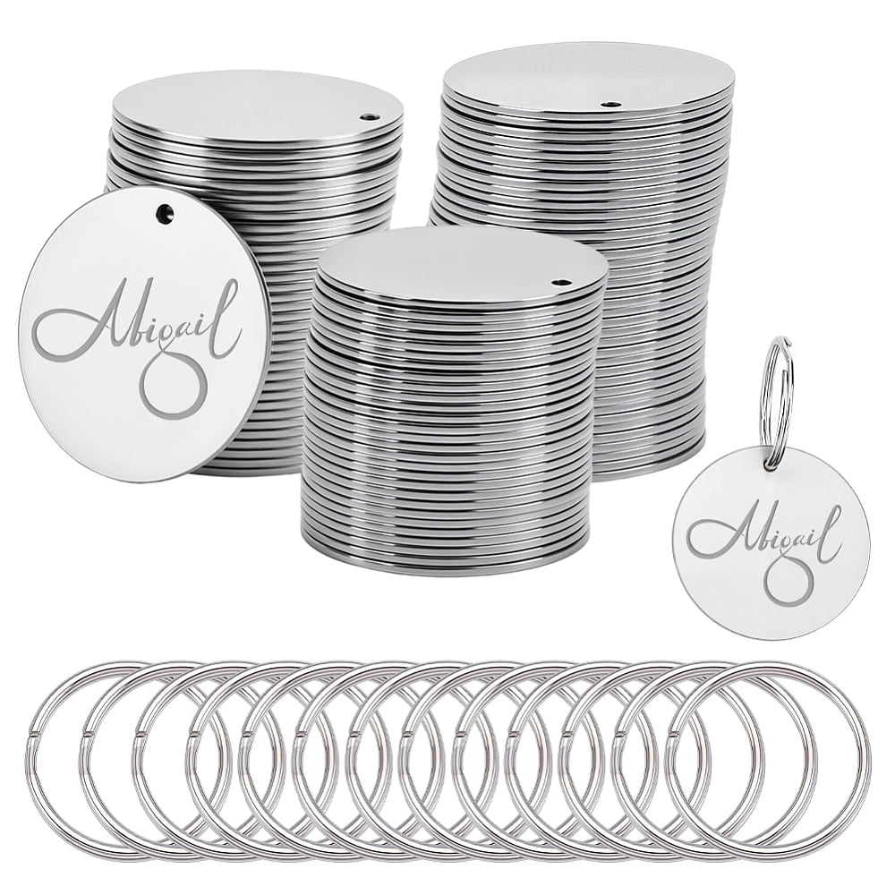 DIY Keychain Making Kits including 304 Stainless Steel Stamping Blank Tag Pendants and Iron Split Key Rings Platinum & Stainless Steel Color 30x1mm