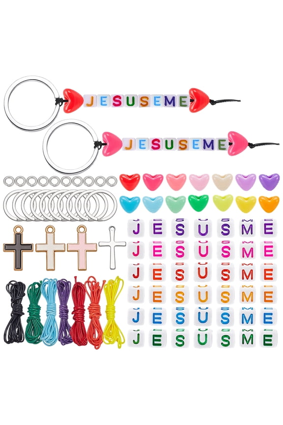DIY Keychain Making Kits including Acrylic Beads Alloy Enamel Pendants & Split Key Rings 201 Stainless Steel Pendants and Waxed Polyester Cord