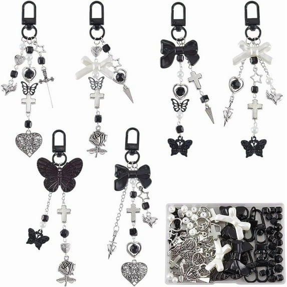 DIY Keychain Making Kits including Acrylic & Glass & Plastic Beads Alloy Charms & Clasps & Bead Frames 304 Stainless Steel Twisted Chains and Jump Rings Mixed Color 4x1mm Inner Diameter: 4mm