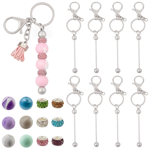DIY Keychain Making Kits including Alloy Bar Beadable Keychain Polymer Clay Rhinestone & Silicone Beads Mixed Color 15mm Hole: 2mm