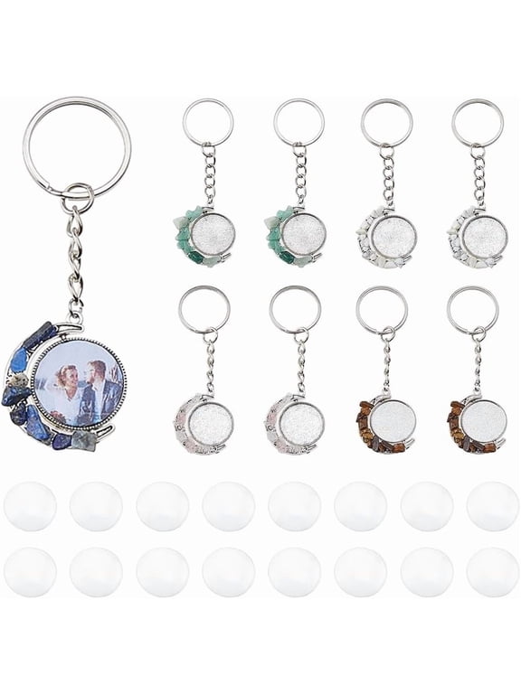 DIY Keychain Making Kits including Glass Cabochons Alloy Pendant and Iron Split Key Rings Moon Mixed color 84mm 2pcs/style