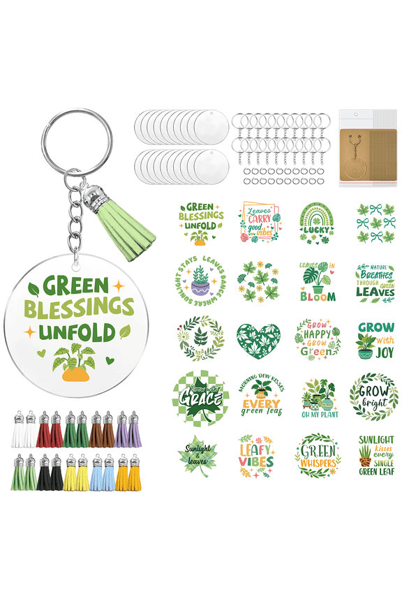 DIY Keychain Making Kits including PVC Stickers OPP Cellophane Bags Kraft Paper Keychain Display Cards Iron Key Rings and Tassels Mixed Shapes