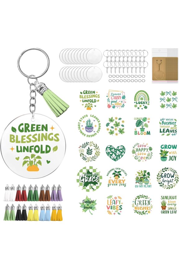 DIY Keychain Making Kits including PVC Stickers OPP Cellophane Bags Kraft Paper Keychain Display Cards Iron Key Rings and Tassels for DIY