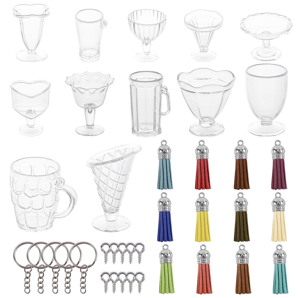 DIY Keychain Making with Transparent Plastic Mini Cups Iron Key Clasp ...