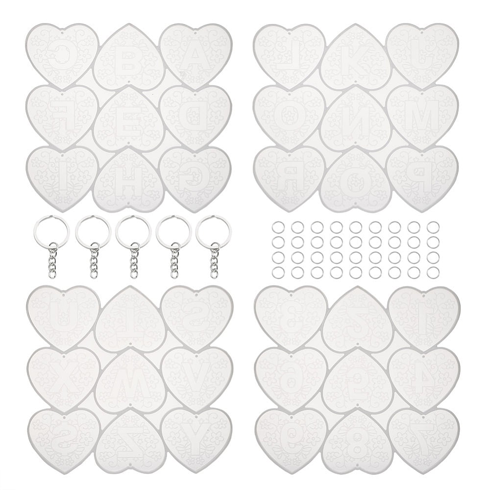 DIY Keychain Molds Making Including Resin Molds Iron Keychain Ring and 304 Stainless Steel Jump Rings For UV Resin Epoxy Resin Craft Making Heart with Mandala Letter Platinum 185x203x6mm