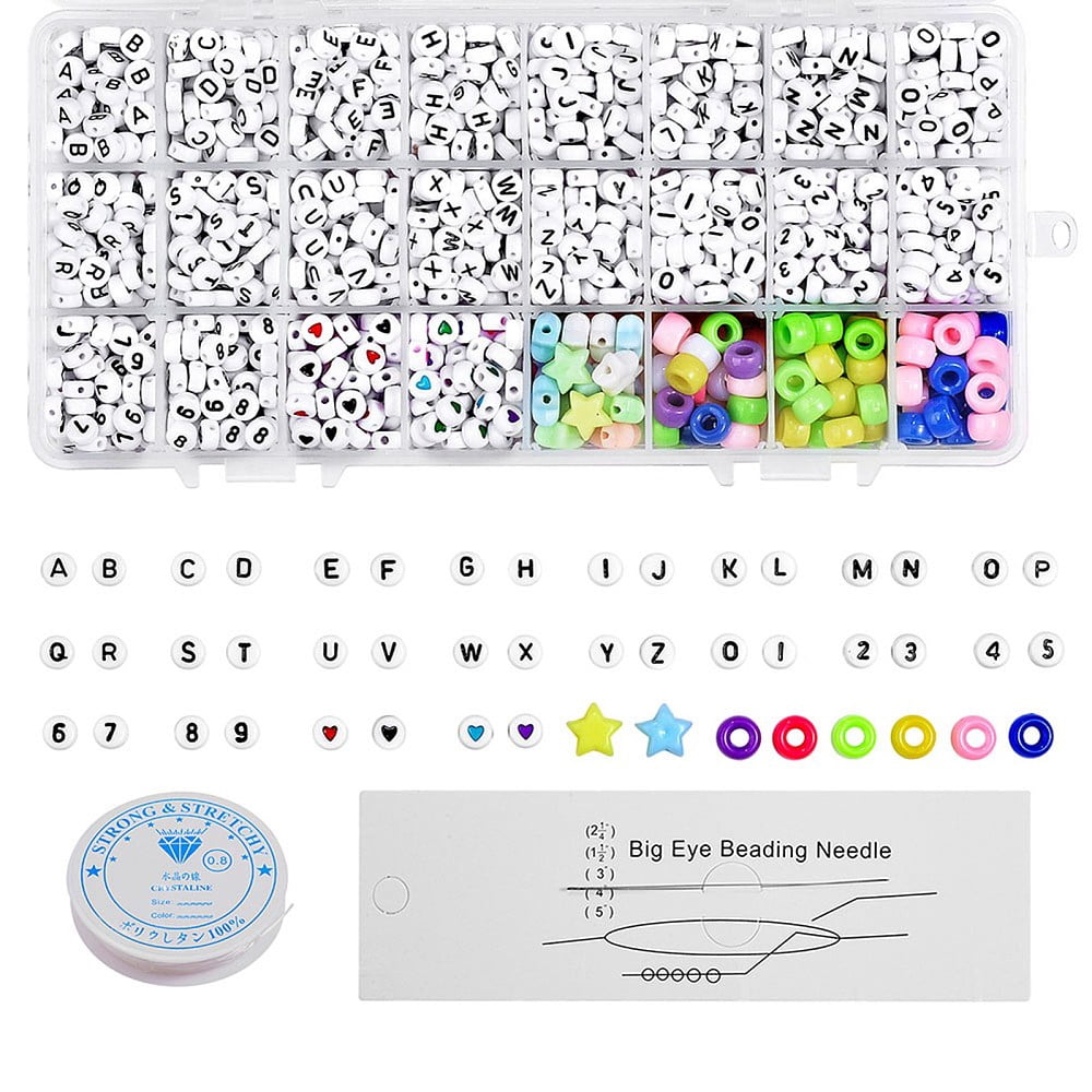 DIY Kids Bracelet Jewelry Kits with Acrylic Beads Clear Elastic Thread Stainless Steel Big Eye Beading Needles Mixed Color
