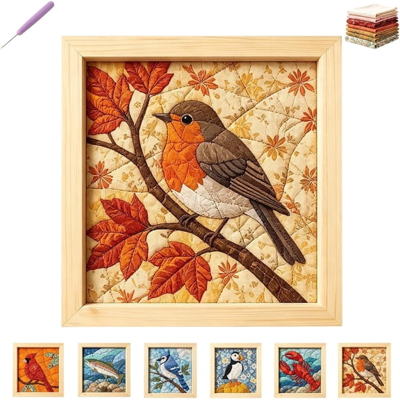 DIY Kinusaiga Fabric Art Kit with Frame & Tools, No Sew | Fabric Mosaic Wall Art Craft Set for Adults, Traditional Textile Art Hobby, Relaxing Handmade Craft Project